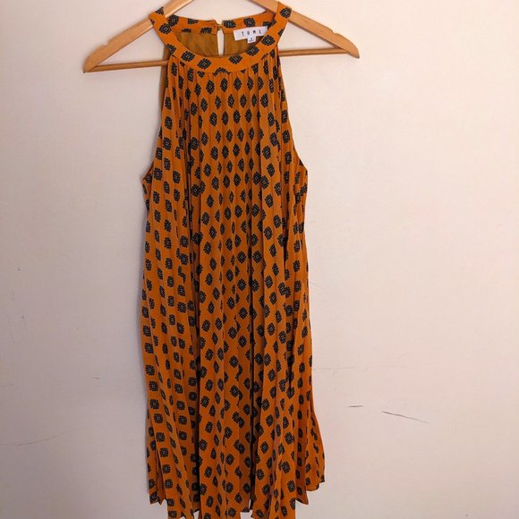 THML - Orange and Green Paisley Pleated Sleeveless Dress - Picture 1 of 9